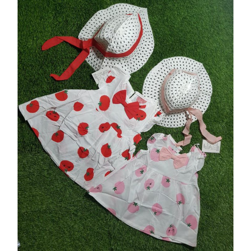 Dress Anak Lucu Tomato Dress + Topi Pita