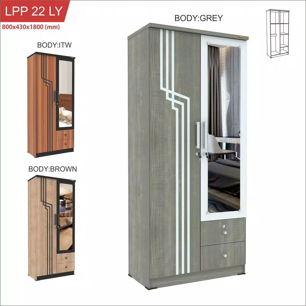 Lemari pakaian 2 pintu / lemari pakaian 2 pintu minimalis ROMARO / Lemari baju 2pintu murah / Lemari