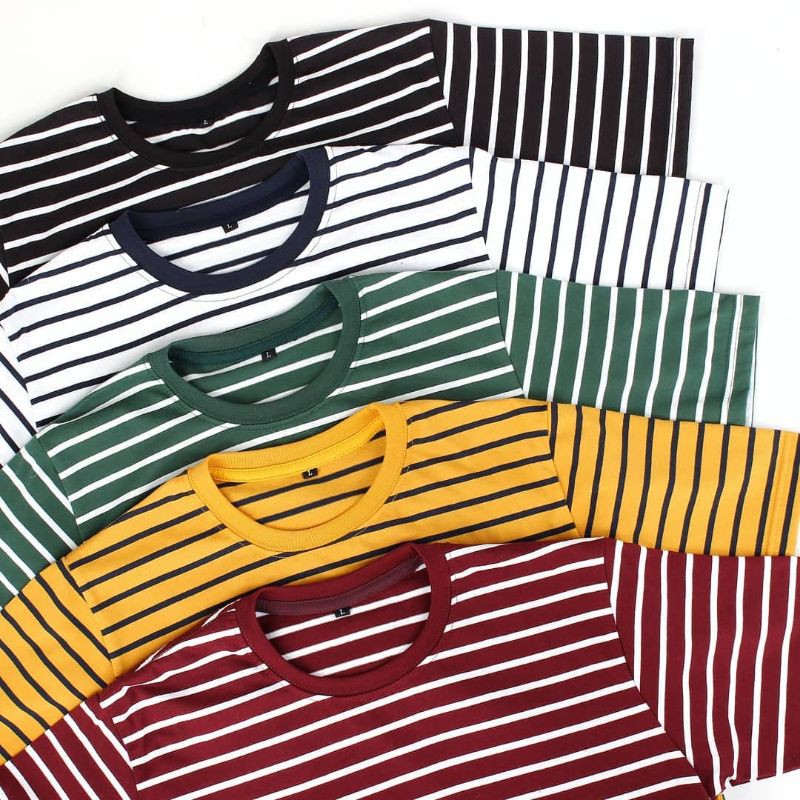 Kaos Stripe Salur Garis Big Dan Dominan Series Cotton Combed 24s