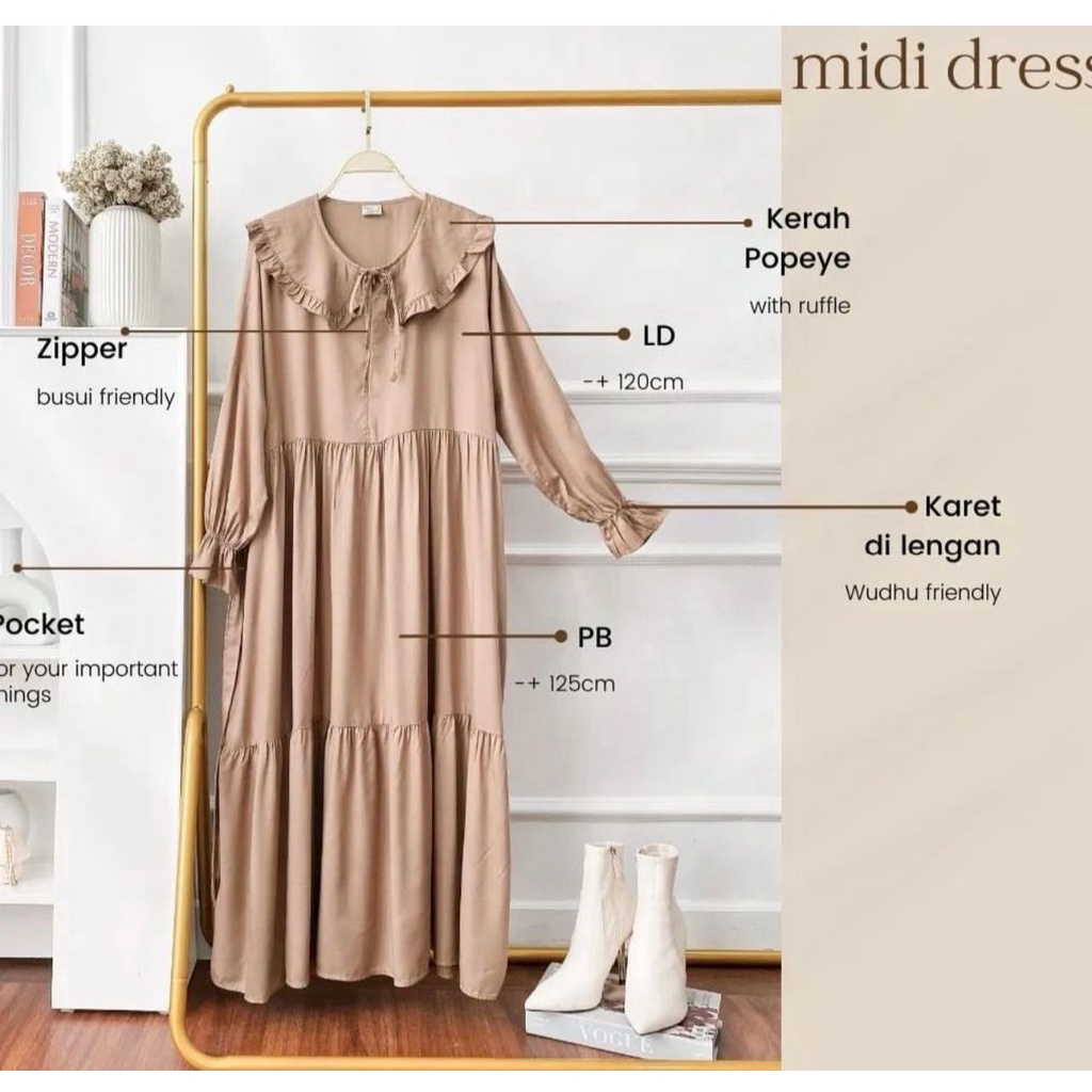 Original midi dress katun twill halis fashion syari cotton adem baju manasik haji