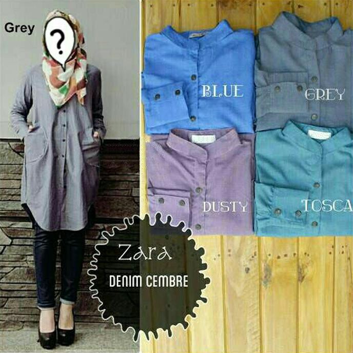 BARANG MURAH BAJU ATASAN TUNIK MUSLIM WANITA(TUNIK DENIM CEMBRE) - HIJAU TOSCA, L CEPETAN..
