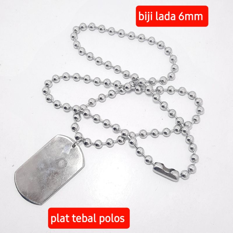 Kubang Store Kalung. Kalung biji lada 6 MM plus liontin plat Kalung Baja putih Kalung Monel