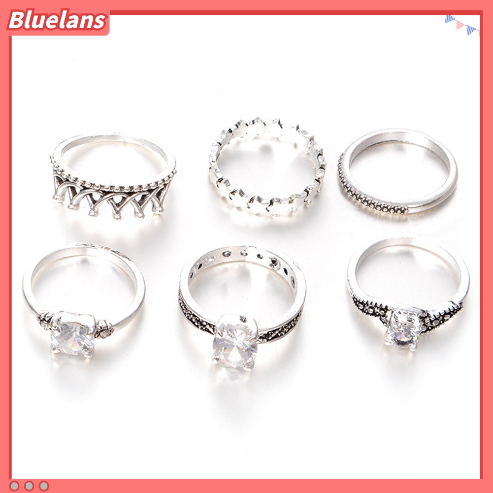 6pcs Cincin Knuckle Desain Mahkota Infinity Aksen Berlian Imitasi Gaya Antik Untuk Pesta