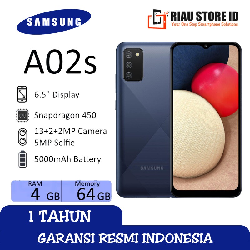 SAMSUNG GALAXY A02S 4/64 GB GARANSI RESMI SEIN 1 TAHUN RAM 4GB ROM 64GB 4GB+64GB RAM 4 GB ROM 64 GB