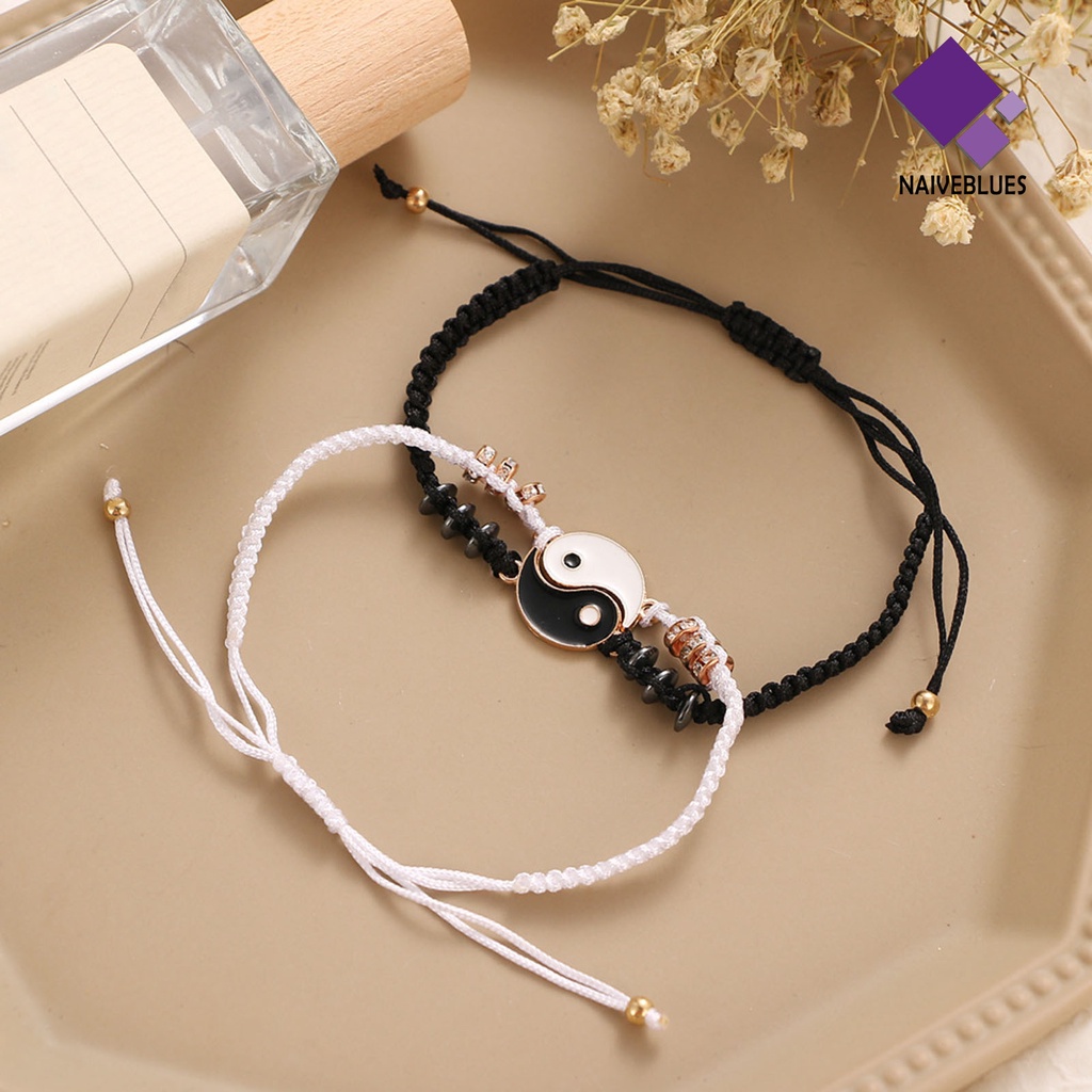 Naiveblue &gt; Gelang Tali Anyam Handmade Adjustable Dengan Liontin Tai Chi Untuk Pasangan / Pria / Wanita