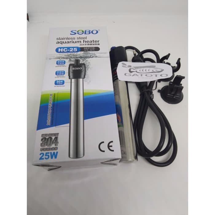 sobo stainless steel akuarium heater 25 watt pemanas akuarium
