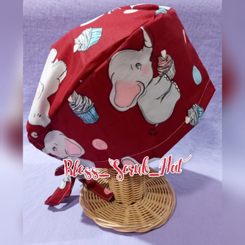 Topi Bedah / Nurse Cap/ Surgical cap/ Topi Motif/Gajah