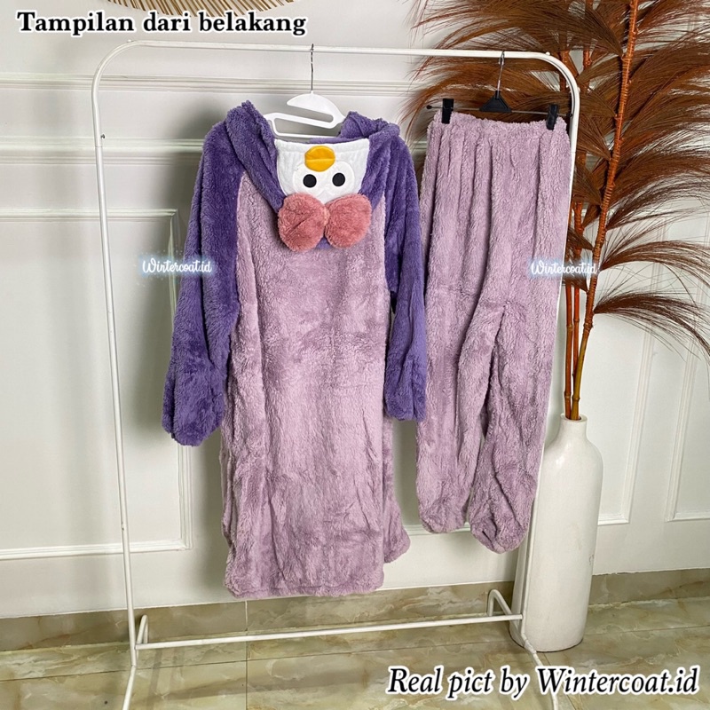 Pajamas set import korea piyama wanita oversized baju tidur big size onesie purple duck bow jumbo hangat winter