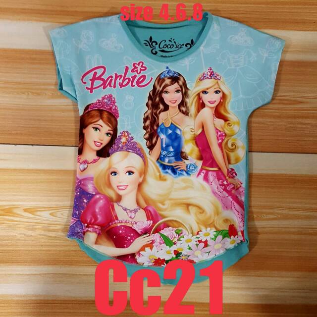 Cc21 Baju anak perempuan Coco ice motif barbie kaos lengan pendek baju anak bahan adem Murah