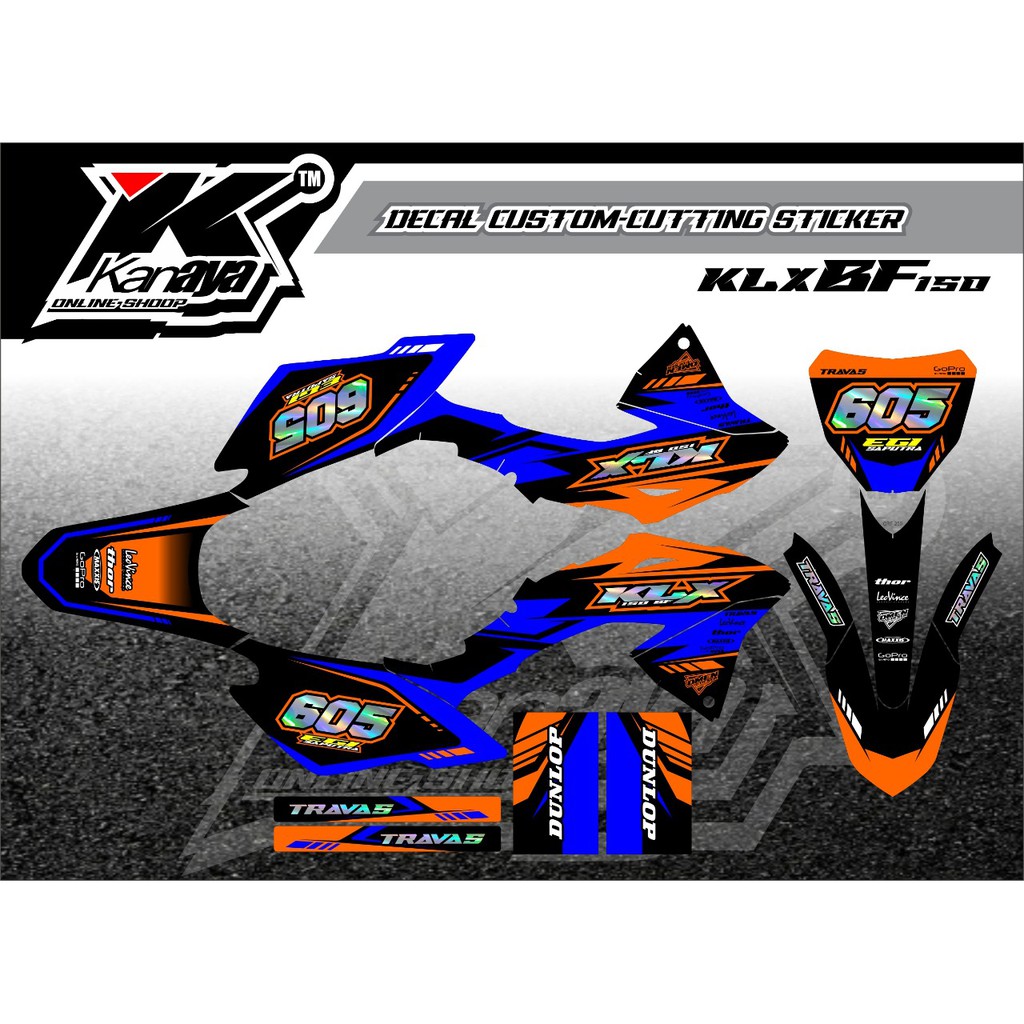 Decal klx bf 150 warna oren hitam biru dengan combinasi hologram