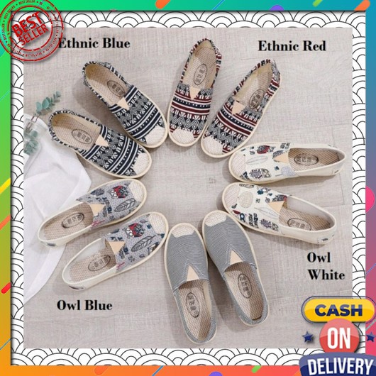 Slip On Wanita Mules Kekinian Spokat Kanvas Perempuan Lucu Sepatu Kerja Sepatu Flat Dewasa Sepatu Wa