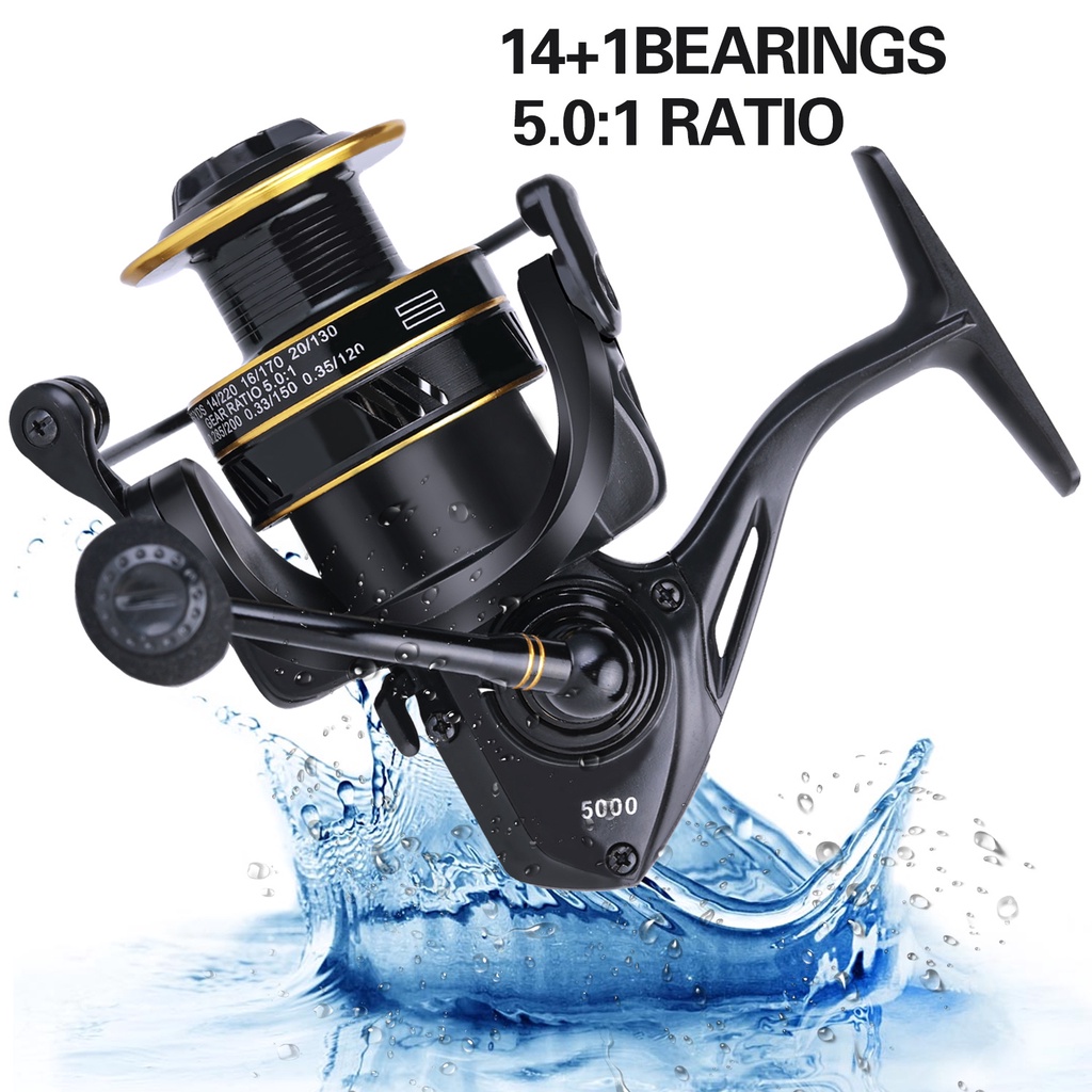 Sougayilang 14 + 1BB Carp Spinning Fishing Reel 5.0: 1 Gear Ratio Ultra Ringan EVA Menangani Air Tawar untuk Bas