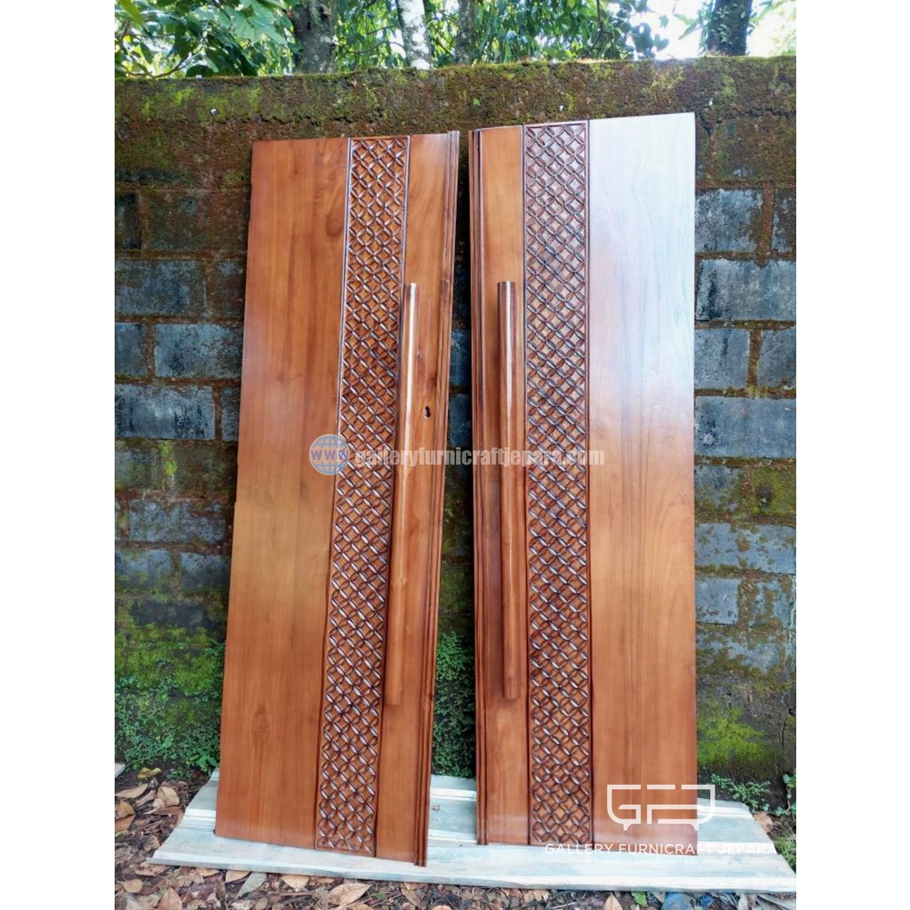 Pintu Utama Minimalis Kupu Tarung Motif Kawung Kayu Jati - 160x240