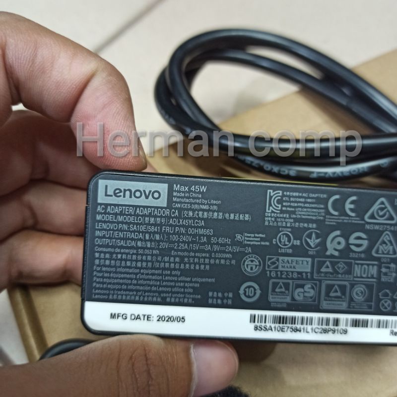 Original Adaptor Charger Laptop Lenovo 20V 2.25A Type C + Kabel Power