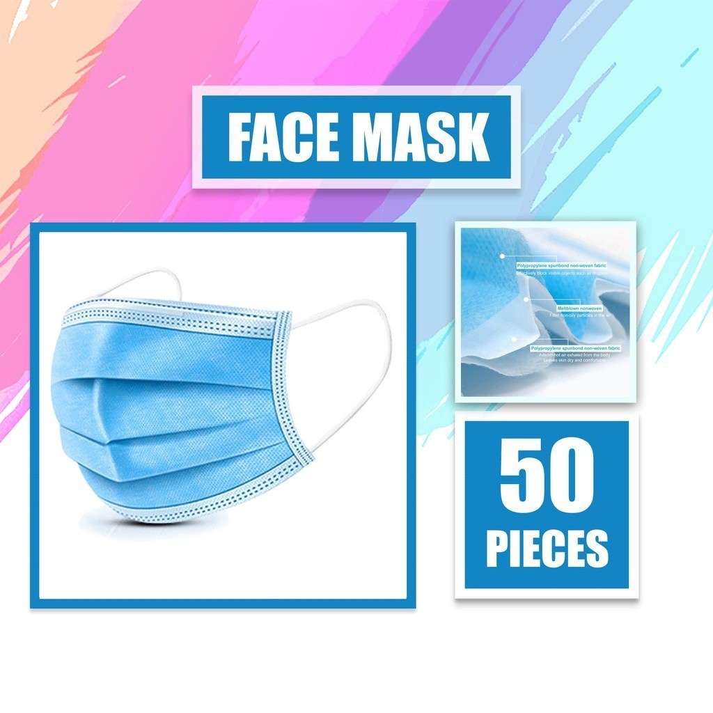 TMALL88 Masker Disposable 3Ply isi 50Pcs/Box Masker Hitam Facemask Masker Kesehatan