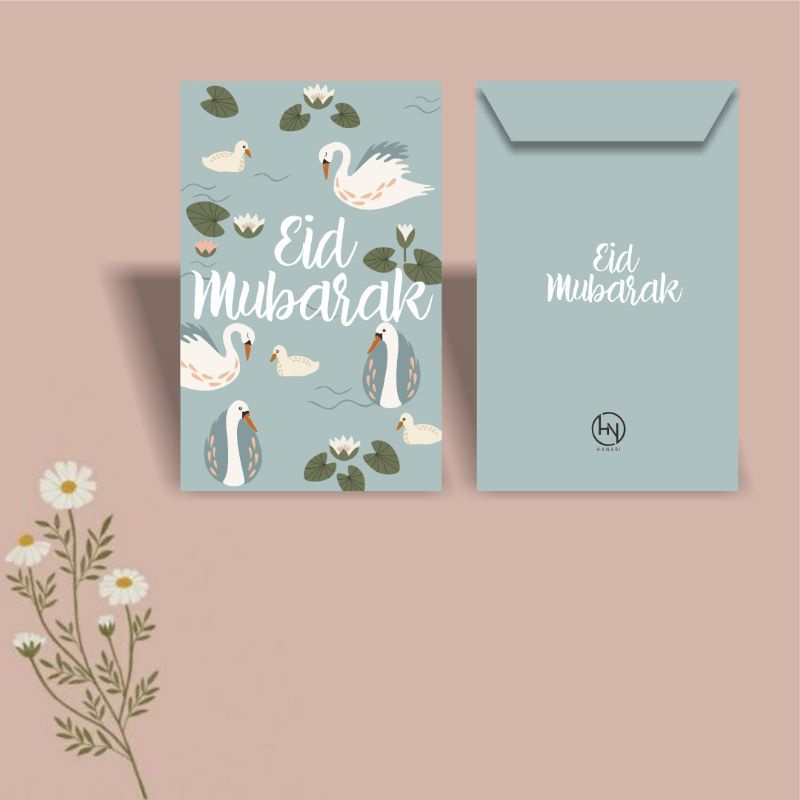 

Amplop lebaran/eid mubarok bahan tebal motif flamingo mint green