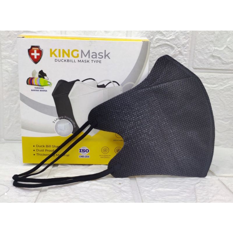 Duckbill Hijab Kingmask King Mask Hitam Putih Garis 3ply isi 25pcs