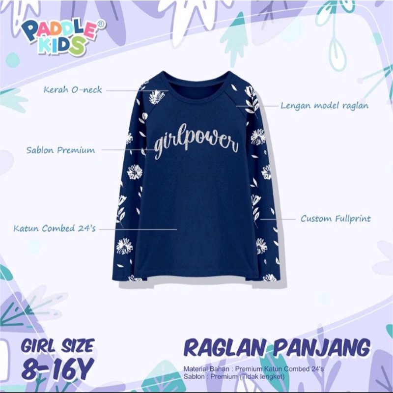 KAOS ANAK PEREMPUAN LENGAN PANJANG RAGLAN PADDLE KIDS TERBARU |BAJU ATASAN BRANDED PAKAIAN FASHION K