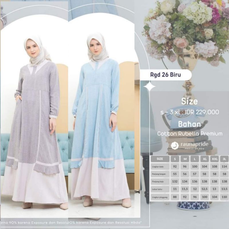 Gamis Katun RAUNA RGD 26 Biru &amp; RGD 26 Coklat | RGD26 Biru Coklat