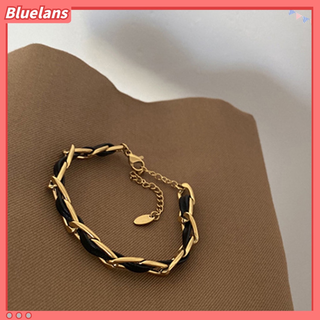 Gelang Bahan Kulit Imitasi Model Kepang Adjustable Gaya Retro Untuk Wanita