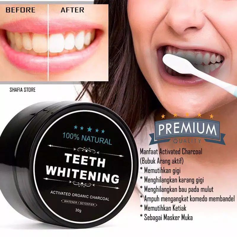 [COD MEDAN] Arang Pemutih Gigi Teeth Whitening 30gr / Bubuk Pemutih Gigi