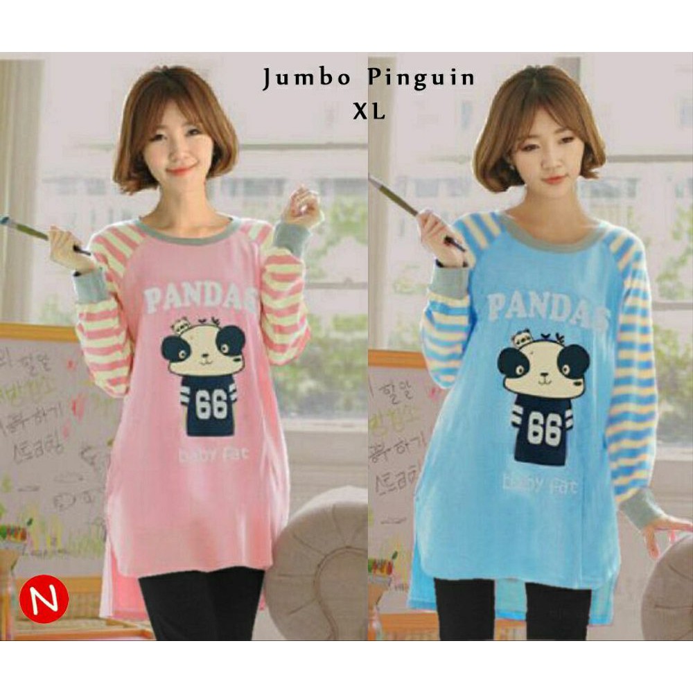 cn 40484 jumbo pinguin XL big size wanita murah panda strip salur garis cewek gaul simple elegan mod