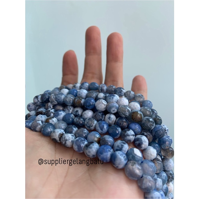 batu CUTTING sodalite serat FACETED 8mm akik kalimantan biru putih