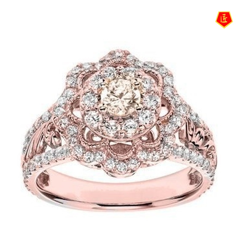 [Ready Stock]18K Rose Gold Diamond Ring Female Luxury Fashion