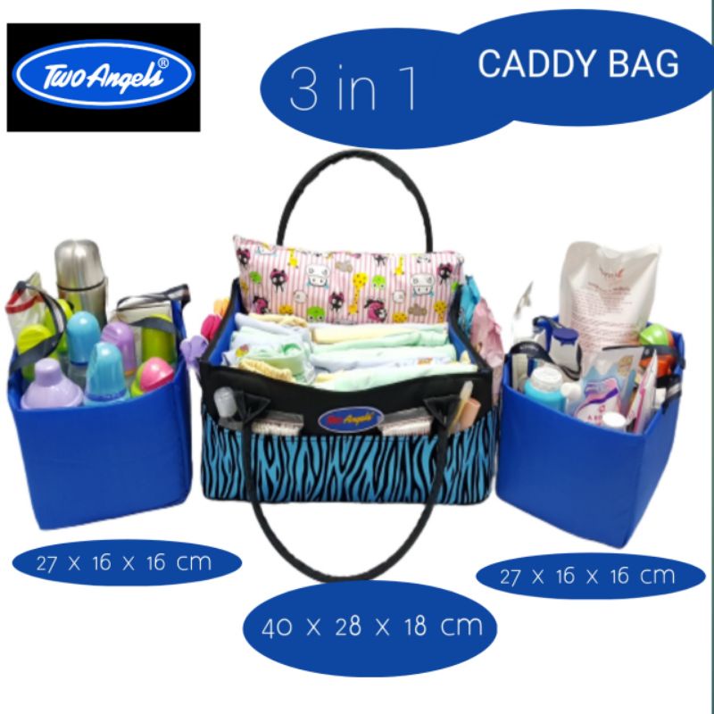 Multipurpose caddy  bag baby  Tas Perlengkapan   Baby  Multifungsi  Caddy Bag Baby 3 in 1 / Organizer  Diaper Baby Bag Two Angels Set of 3 / FAMILY SIZE bonus 1 pcs gel 200 gr dan pouch kosmetik