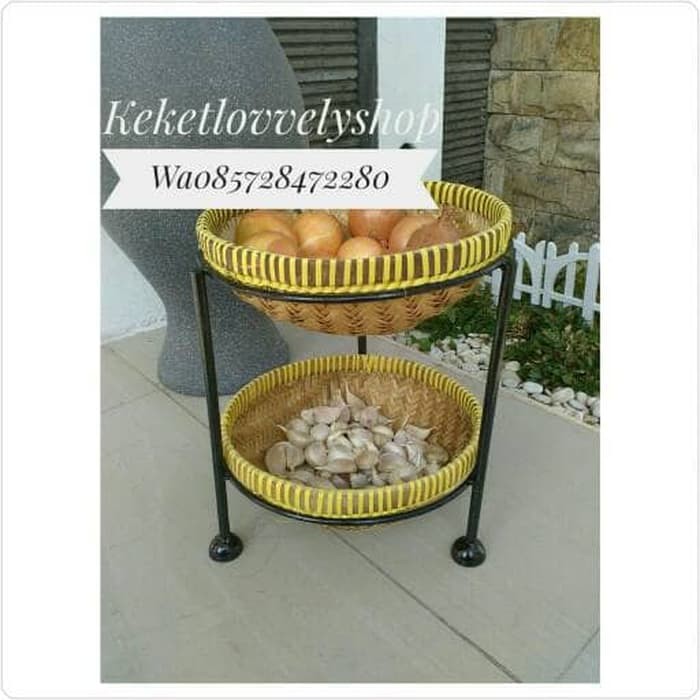 rak bawang rak bumbu keranjang bambu susun 2