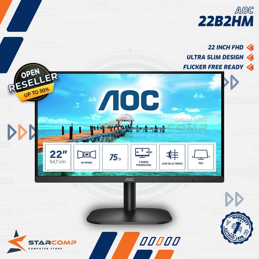 AOC 22B2HM Ultra Slim LED Monitor VA FHD 75Hz 22 Inch Monitor 22B2HN