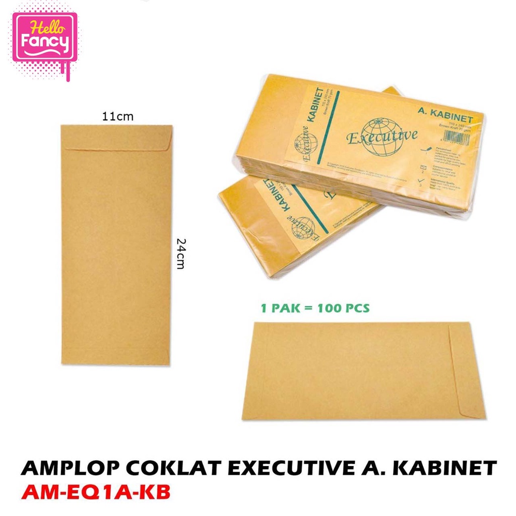 

Amplop Coklat Kabinet Executive (110x240) 1 Pak isi 100 AM-EQ1A-KB