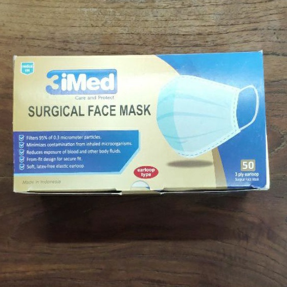 masker imed 3 ply surgical face mask isi 50 pcs