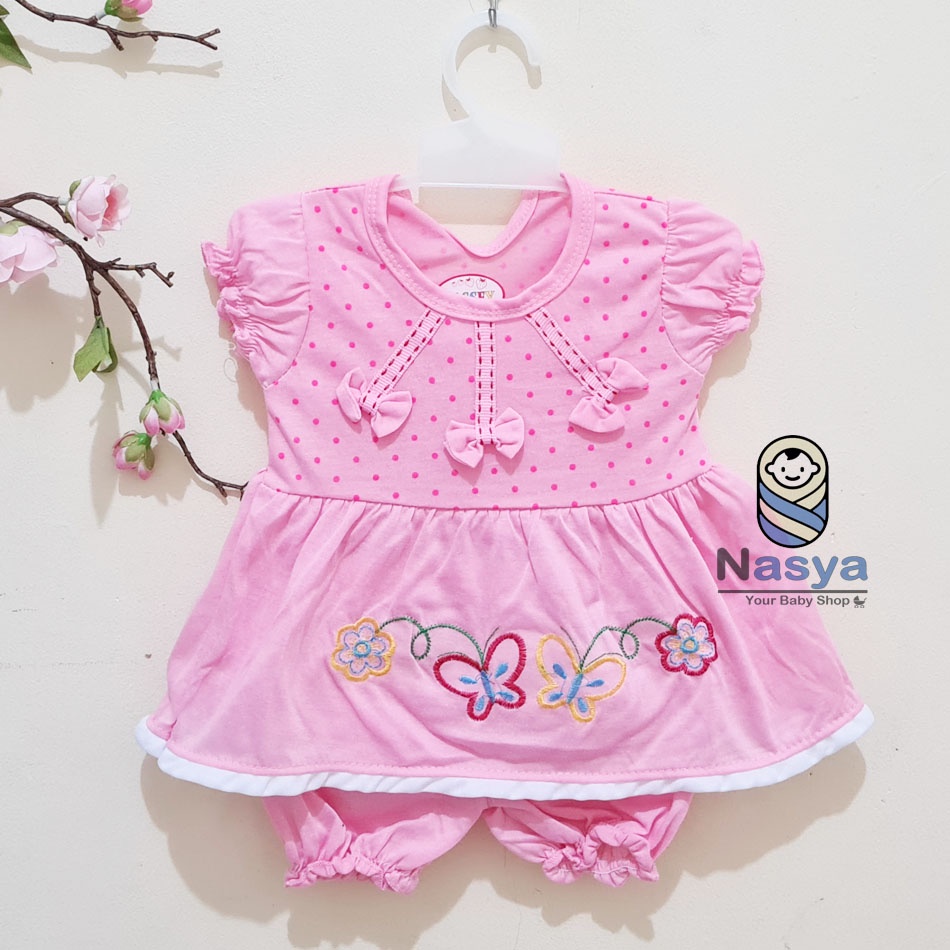 [N-076] Baju bayi Lengan Pendek / setelan baju bayi bermotif MURAH (3-6 bulan)