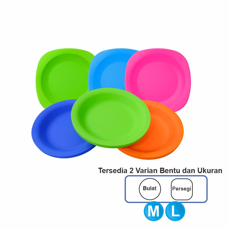Piring Plastik Murah Wadah Saji Kue Salad Tempat Makan Tebal Kotak Bulat Plastik Warna Warni