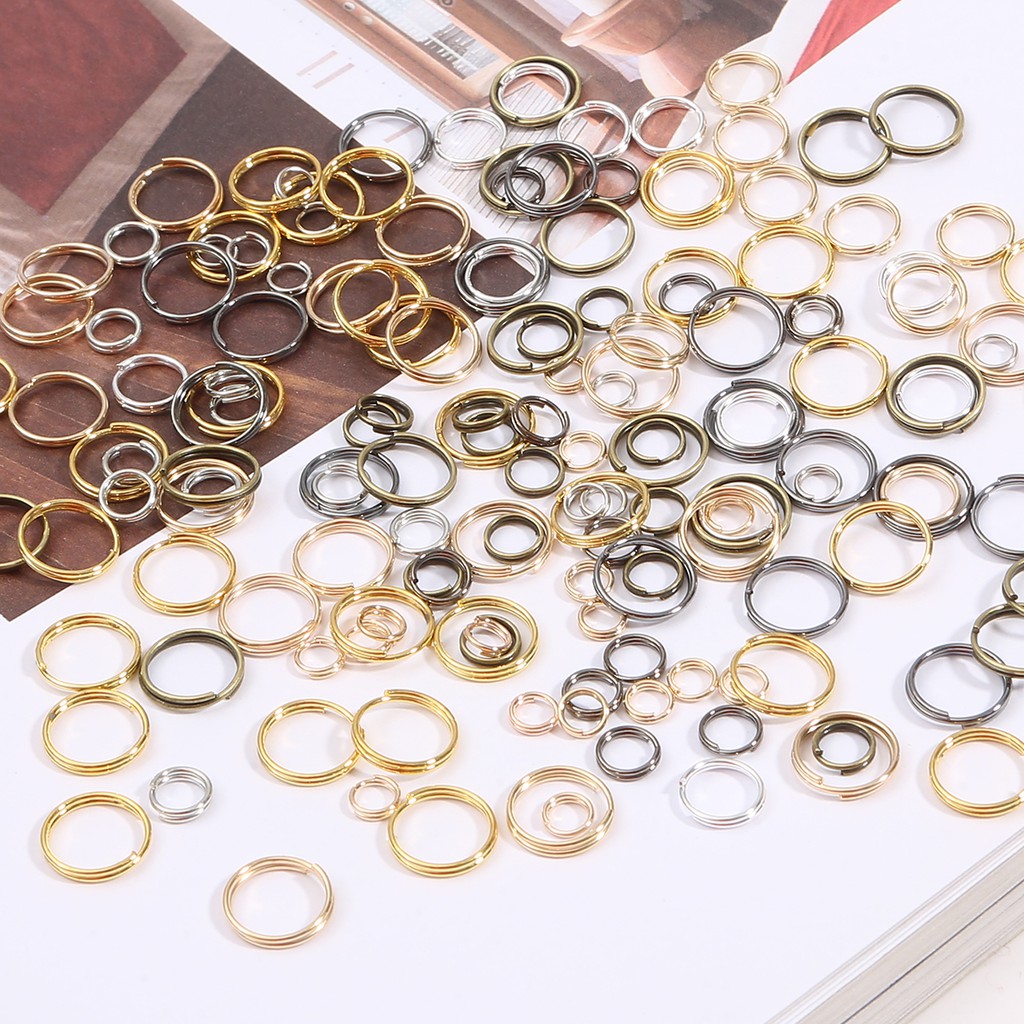 200-500pcs Konektor Cincin Loop Ganda Bahan Metal Ukuran 5/6/8/10mm Untuk Membuat Perhiasan Diy