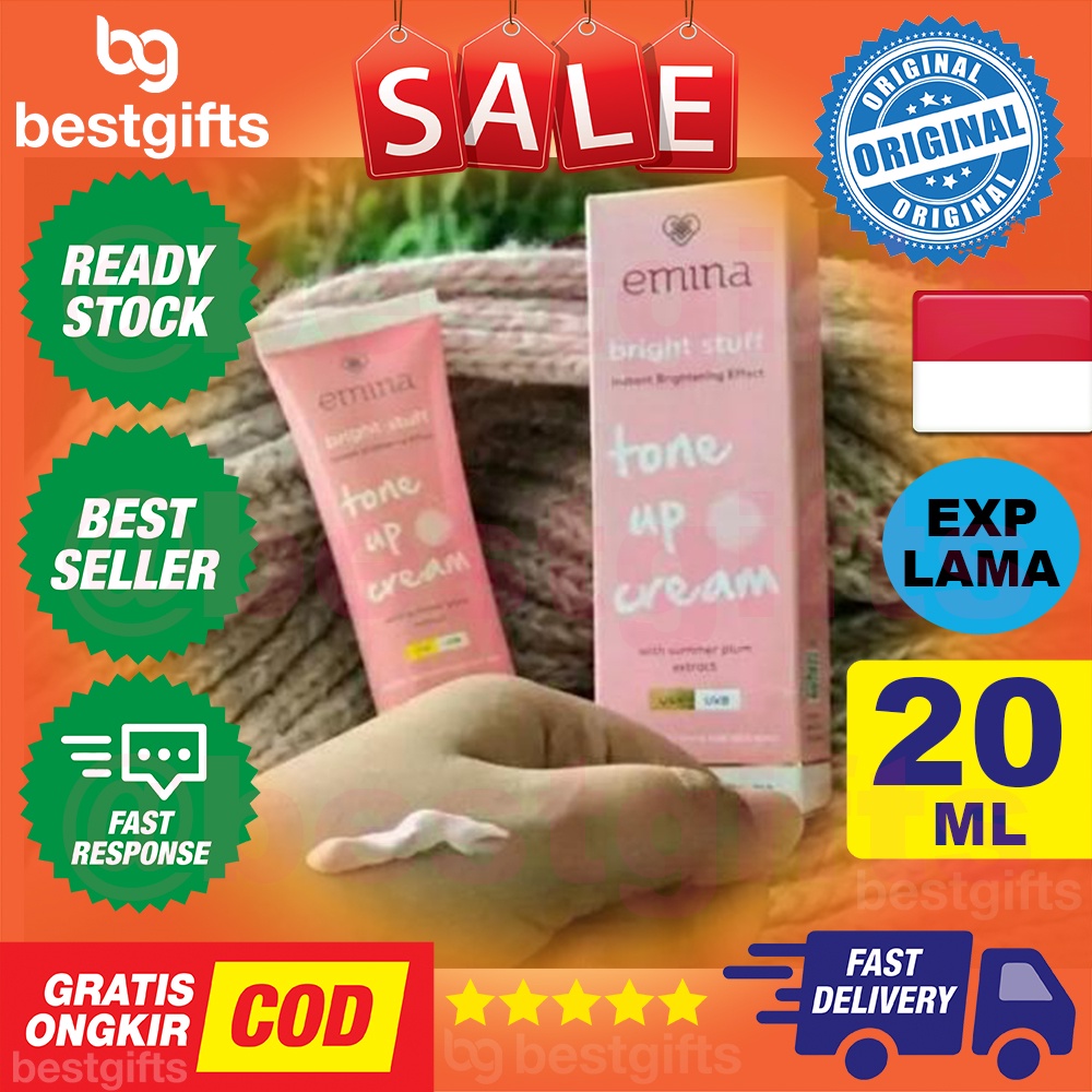 EMINA BRIGHT STUFF TONE UP CREAM INSTANT BRIGHTENING EFFECT UVA UVB PELEMBAB WAJAH MENCERAHKAN INSTAN 20 ML