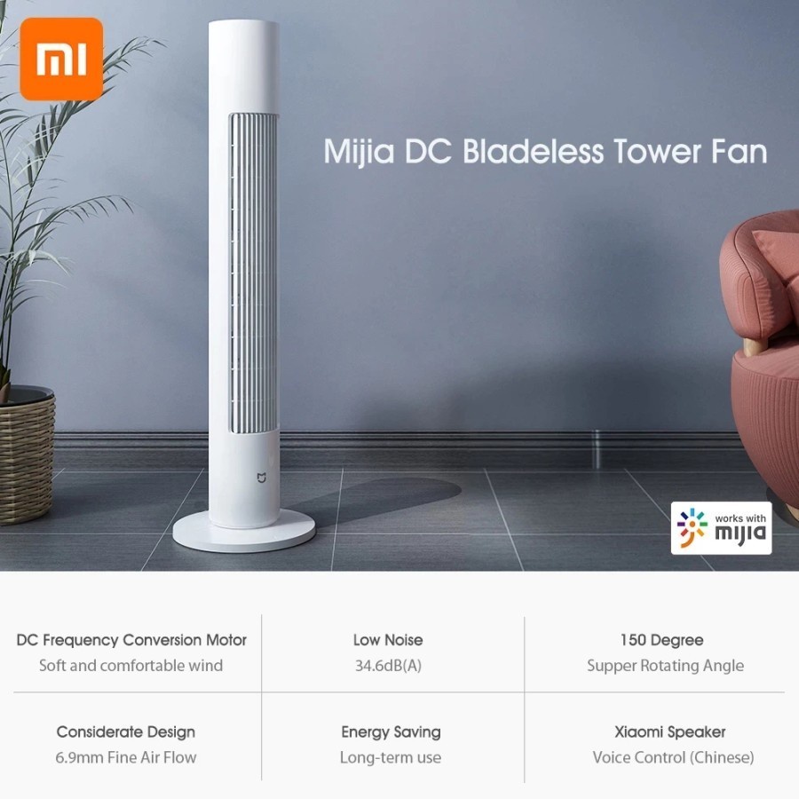 Xiaomi Mijia Smart Bladeless Tower Fan Mihome Remote Kipas Angin Shopee Indonesia
