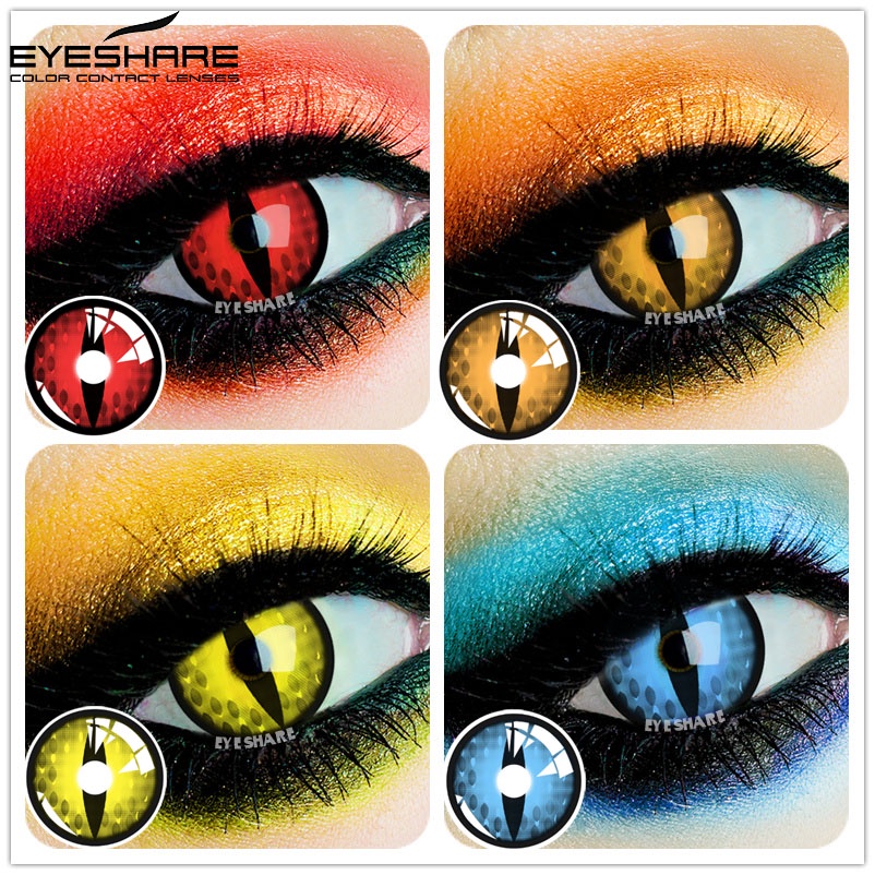 New Cosplay Kontack Mata Softlens Halloween Anime Crazy Warna-kuning normal minus (0.00) Merah Ungu Biru CRAZY color free lenscase