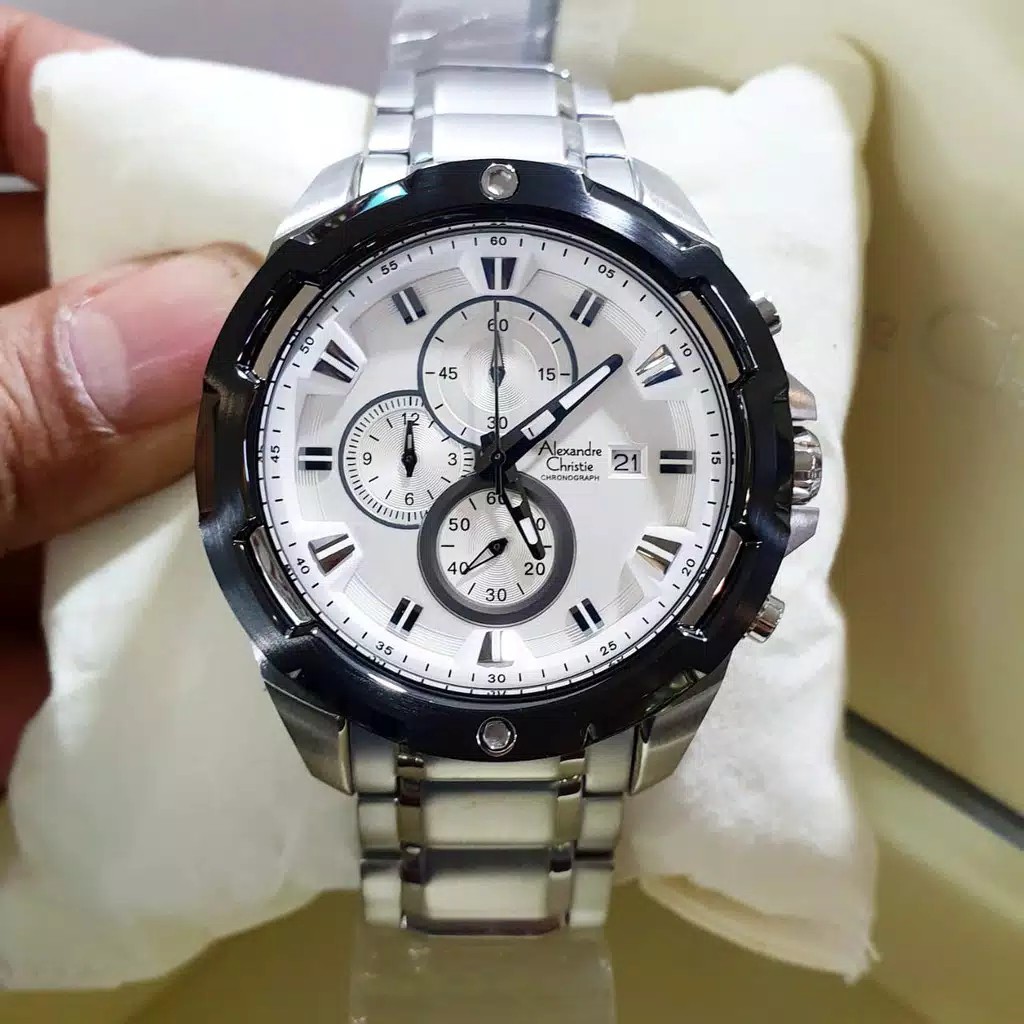 ALEXANDRE CHRISTIE ORIGINAL AC6305 SILVER PLAT PUTIH JAM PRIA