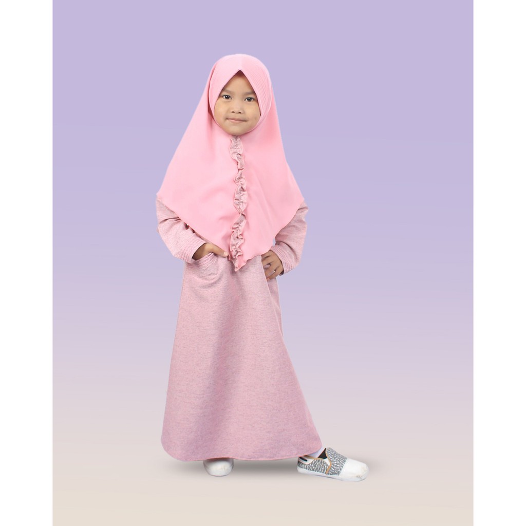 Salim Moslem –BARU!!! Busana Muslim/Gamis Anak Perempuan Daily Triji Set Kerudung Wolfis USIA 1-10TH