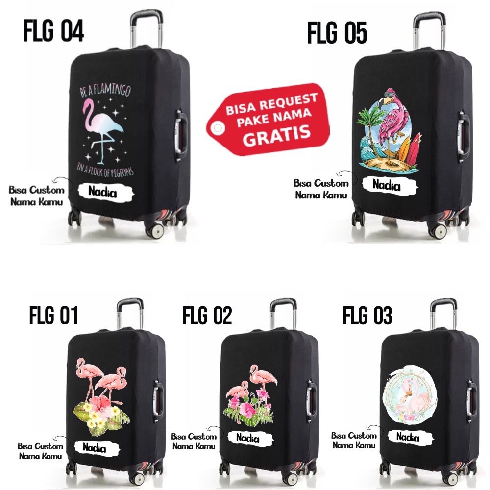 Sarung Pelindung Koper Motif Elastis Travel Haji Umroh Flamingo Ukuran S M L Cover Stretch Luggage T