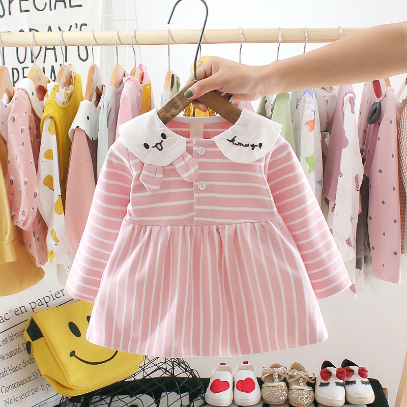 (0-3Tahun) QZ-16 Dress Bayi/Dress Anak Perempuan Garis Smiley Kelinci（4）