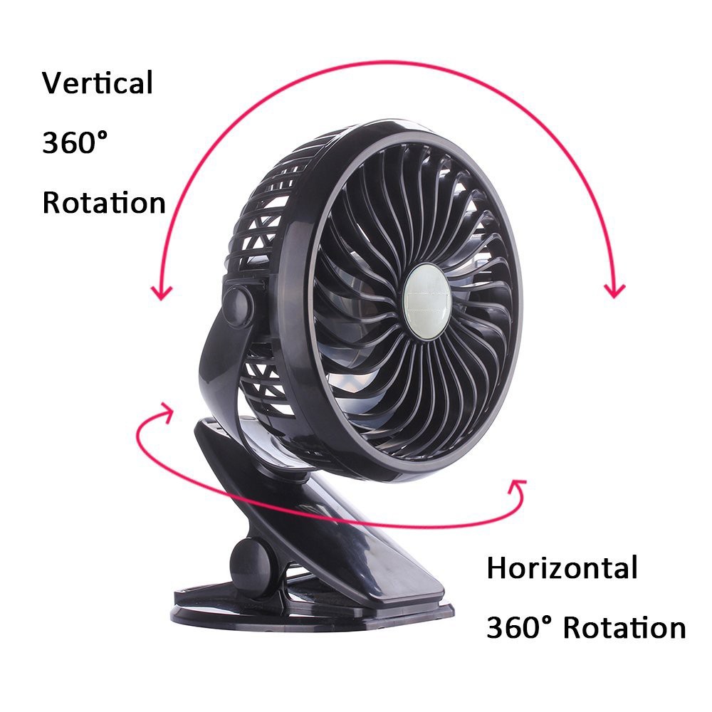 Kipas Angin Portable Rechargeable 360 Derajat dengan Klip / Jepit
