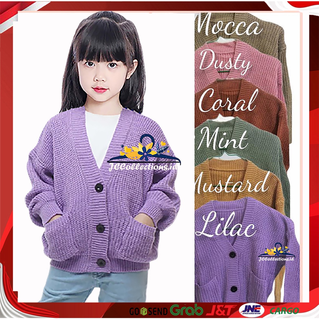 Cardigan Rajut Anak Perempuan Umur 2 Tahun - 9 Tahun Leher V Cherry / Kardigan Anak Remaja Kantong JCCollections