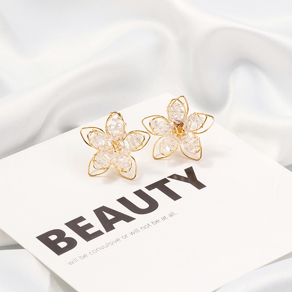 Bayar Di Tempat 1 Pc Anting-anting pejantan Korea perak Pin berongga kristal bunga-6