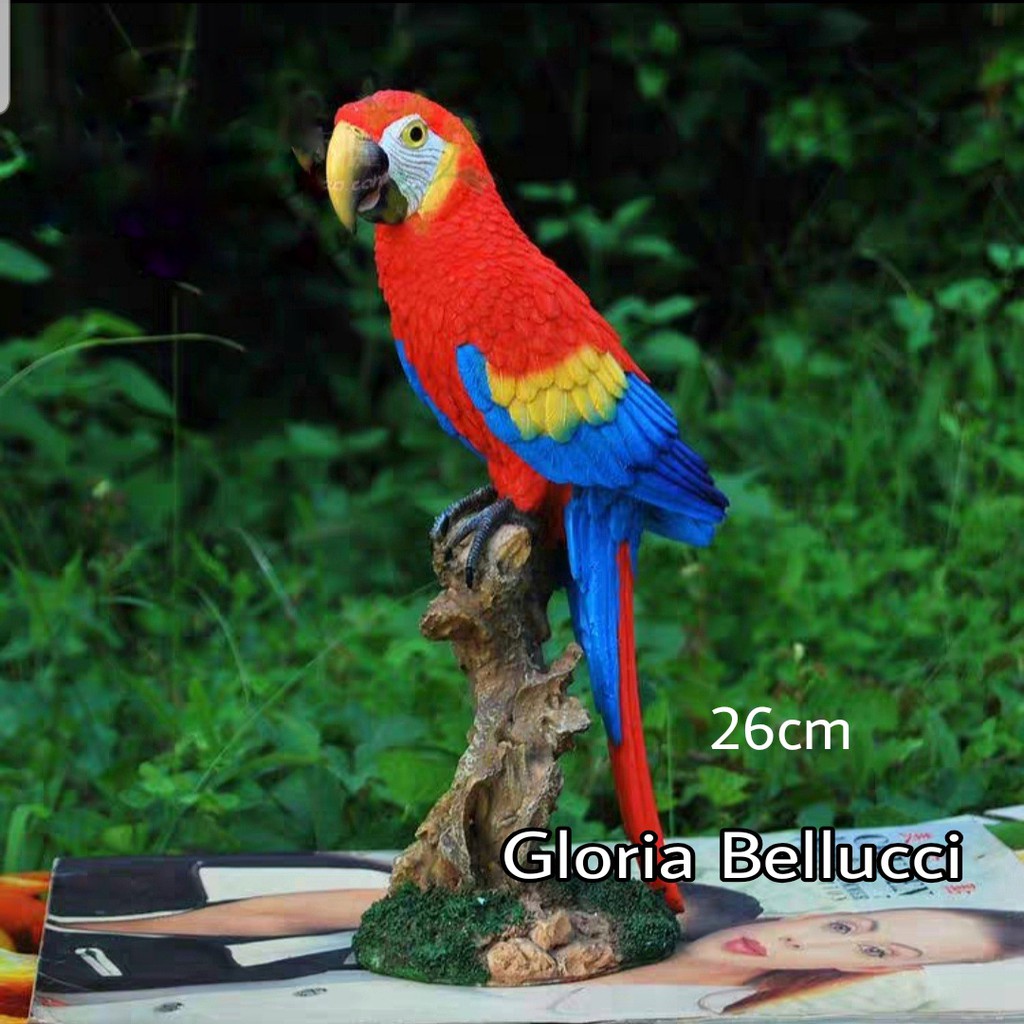patung pajangan burung parrot bayan betet makaw hiasan taman pohon kolam