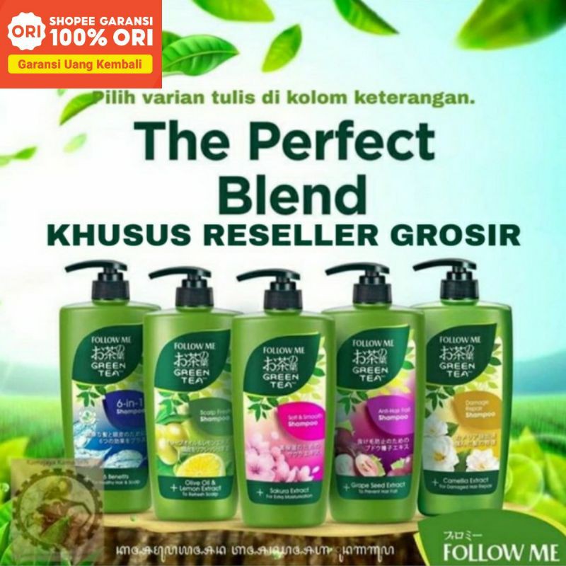 FOLLOW ME Green Tea Shampoo 650 ML GTS (Grosir Bebas PILIH