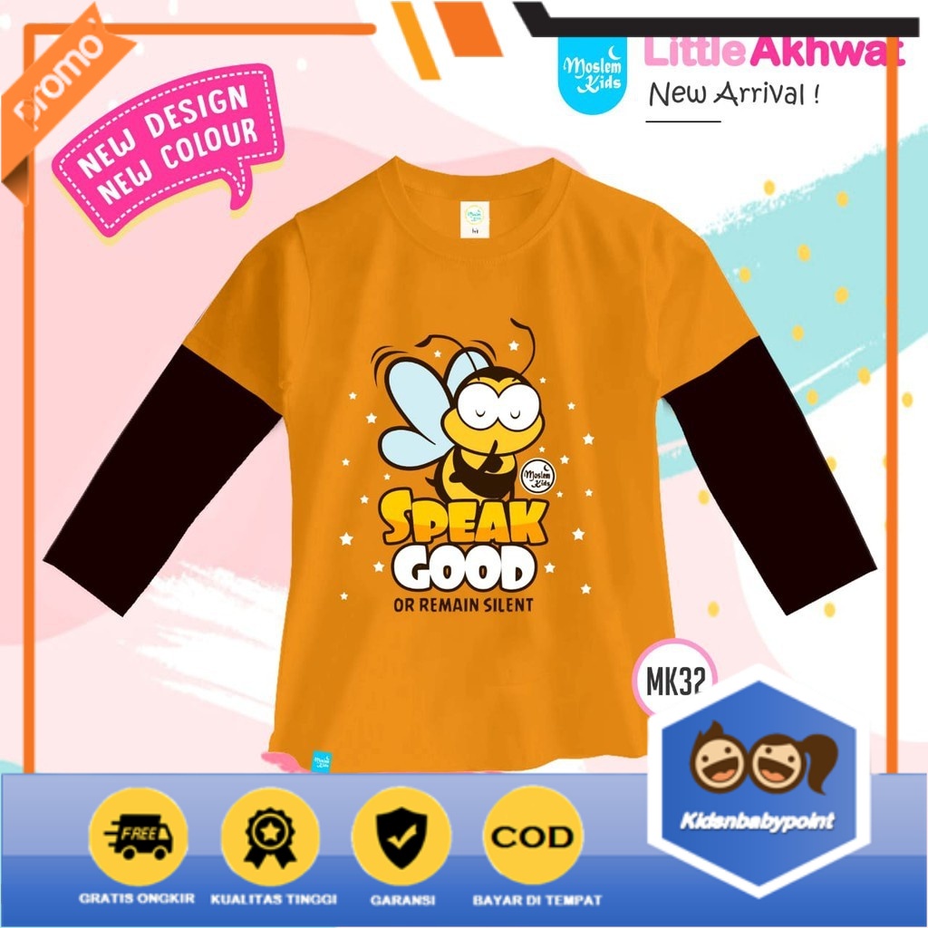 [ COD ] &quot; SPEAK GOOD &quot; Baju kaos anak lengan panjang cewek moslemkids MK 32 untuk TK SD