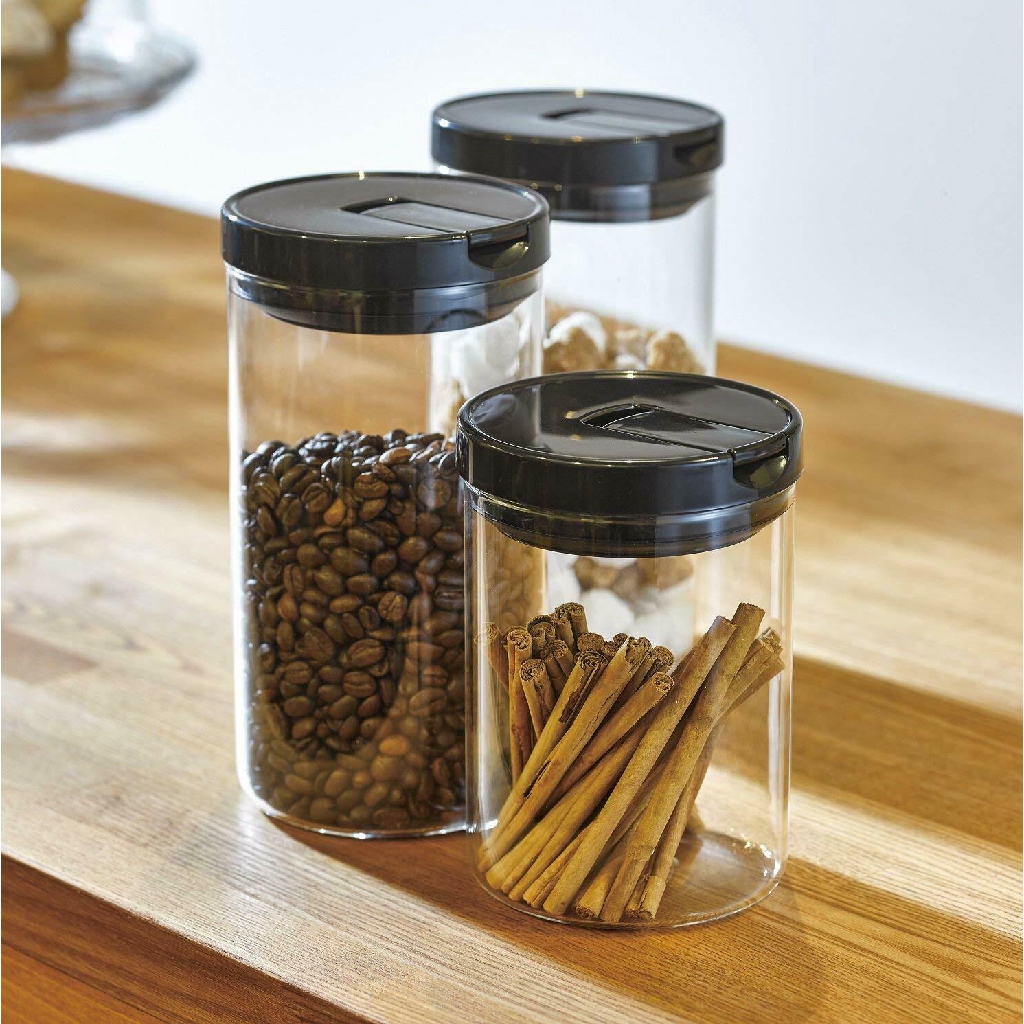 HARIO GLASS CANISTER BLACK 800ML - 1000ML | Snack - Coffee Storage